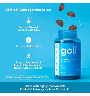 Goli, Ashwagandha KSM-66 y Vitamina D3. 60 Gummies
