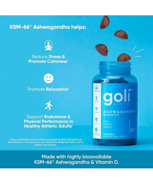 Goli, Ashwagandha y Vitamina D3. 60 Gomitas