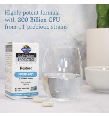 Garden of Life Dr. Formulated, Probióticos Platinum Restore 200 billones CFU. 28 caps