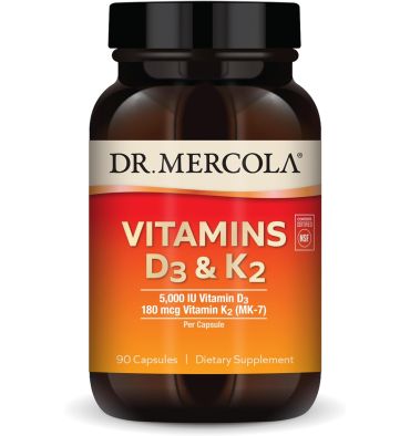 Vitamina D3 (5,000 IU) y K2 (180 mcg). 90 caps.