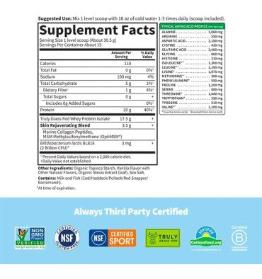 Proteína de Whey adicionada con Colágeno  y MCT sabor Vainilla. 457.5 gr