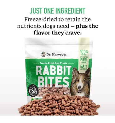 Rabbit Bites Freeze Dried Raw Dog Treats. 7 oz
