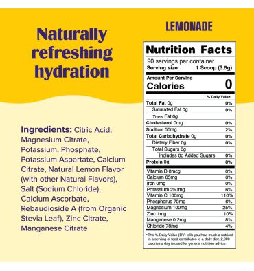 Electrolitos Veganos Sin Azúcar, Sin Calorías, sabor Limonada.