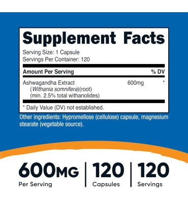 Nutricost, Extracto de Raíz de Ashwagandha KSM 66. 120 Caps
