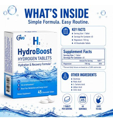 DVO, Tabletas de Agua con Hidrógeno, Electrolitos y Magnesio. 45 tabs