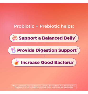 OLLY, Prebiotic and Probiotic, soporte sistema Digestivo sabor Durazno. 30 y 60 gomitas