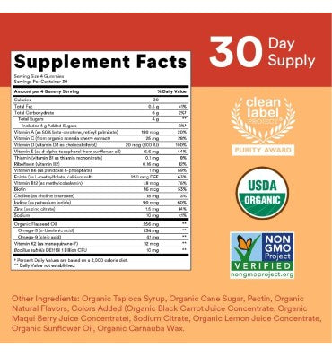 Multivitamínico y Probióticos Orgánicos para Niños sabor Frutas. 120 Gomitas