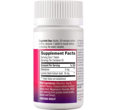 Tabletas de Disolución Rápida para dormir Extra Fuerte, 5 mg de Melatonina, Fresa. 30 tabs