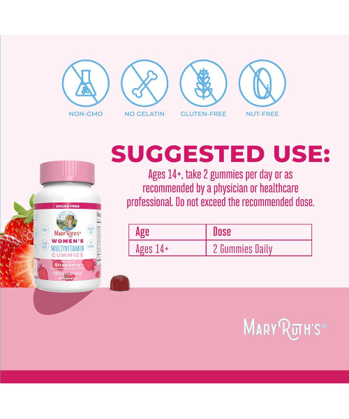 Mary Ruth´s, Multivitamínico para Mujer, sabor Fresa, sin azúcar. 60 gomitas.