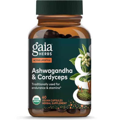 Gaia Herbs, Raíz de Ashwagandha y Cordiceps Orgánico. 60 Vcaps