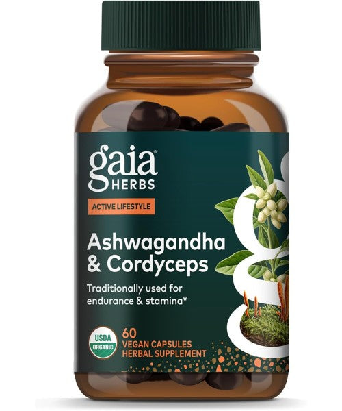 Gaia Herbs, Raíz de Ashwagandha y Hongo Cordiceps Orgánico. 60 Vcaps