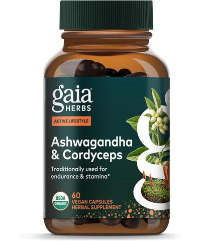 Gaia Herbs, Raíz de Ashwagandha y Hongo Cordiceps Orgánico. 60 Vcaps