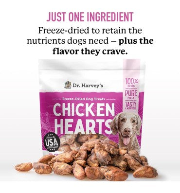 Freeze Dried Chicken Hearts Dog Treats Allergen Free.7 Ounces