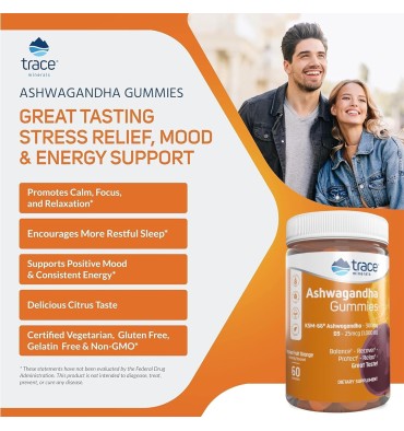 Trace Minerals, Ashwagandha 300 mg. sabor Passion Fruit. 60 gomitas