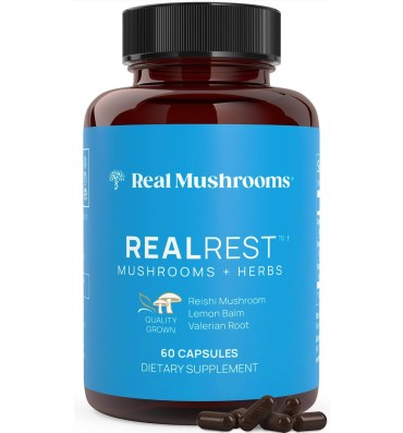 "Real Rest"; Hongo Orgánico Reishi, Lemon Balm y Valeriana. 60 caps