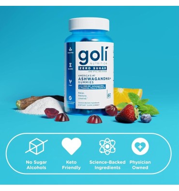 Goli, Ashwagandha KSM-66 sin Azúcar, L Theanina y Maca. 60 Gummies