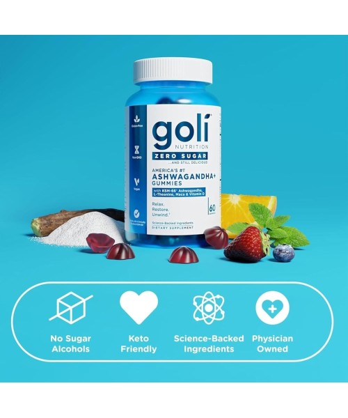 Goli, Ashwagandha sin Azúcar y Hierbas. 60 gomitas