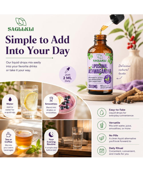 Saglikli, Extracto de Raíz de Ashwagandha con Pimienta Negra,  líquida. 60 ml.