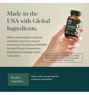 Gaia Herbs, Raíz de Ashwagandha y Cordiceps Orgánico. 60 Vcaps