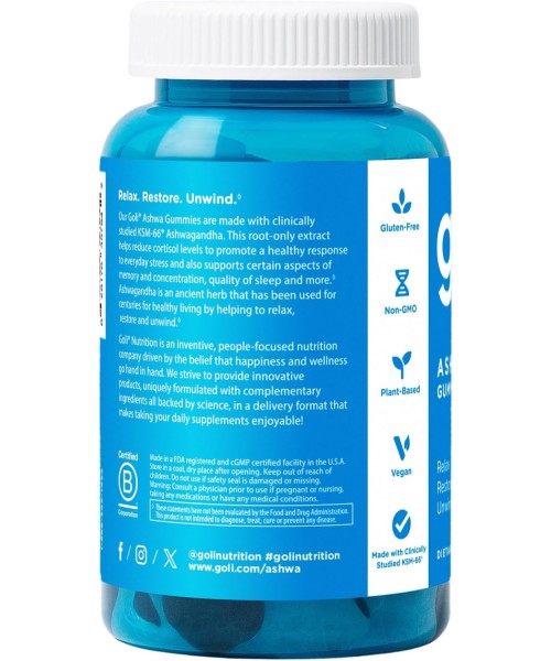 Goli, Ashwagandha y Vitamina D3. 60 Gomitas