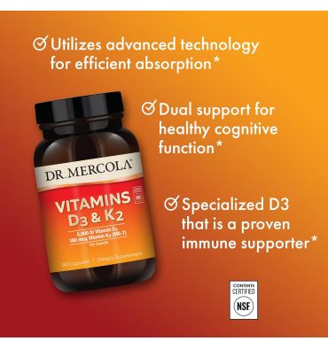 Vitamina D3 (5,000 IU) y K2 (180 mcg). 90 caps.