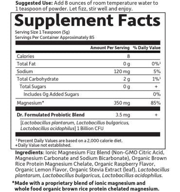 Magnesio Quelado en Polvo sabor Frambuesa Limón. 421.5 gr.