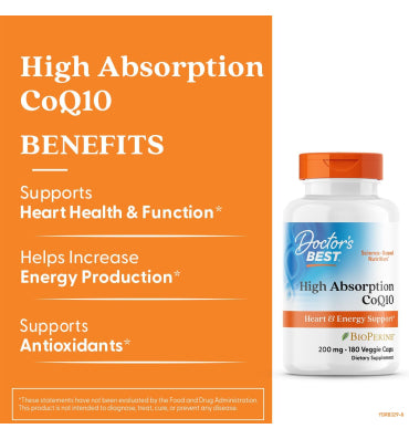 Doctor's Best High Absorption CoQ10 200mg with BioPerine. 180 Vcaps