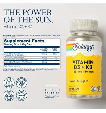 Vitamina D3 (125 mcg) y K2 (50 mcg). 2 opciones