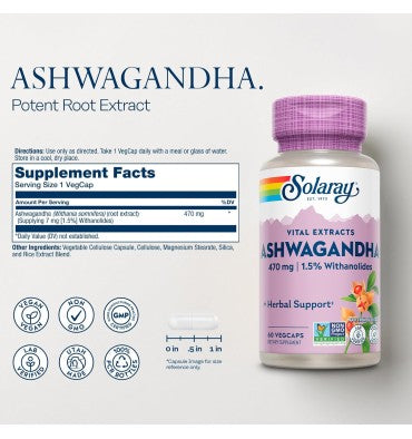 Solaray, Ashwagandha 470 mg. 60 Vcaps