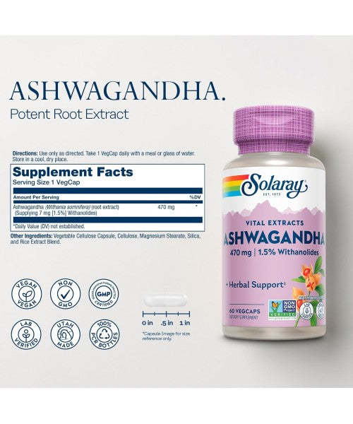 Solaray, Ashwagandha soporte Herbal. 60 Vcaps