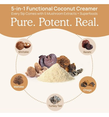 "5 Defenders Functional Coconut Creamer"; Mezcla de Hongos Orgánicos. 180 gr