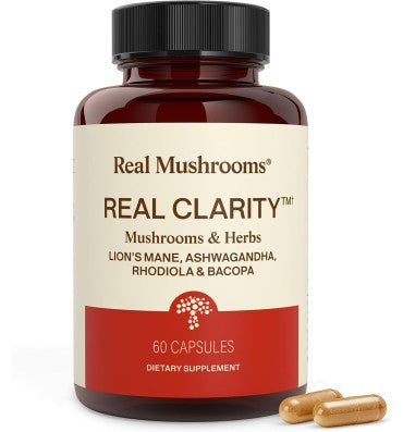 "Real Clarity"; Hongos Orgánicos Lion`s Mane, Ashwagandha, Rhodiola y Bacopa. 60 caps
