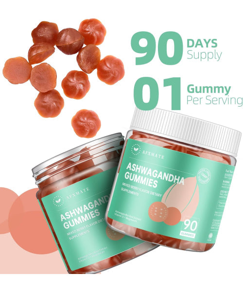 AFXMATE, Ashwagandha con Magnesio sabor Moras.  90 gomitas