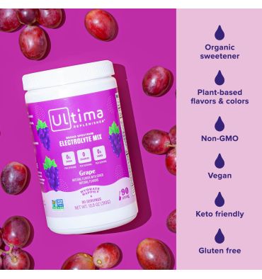Electrolitos Veganos Sin Azúcar, Sin Calorías, sabor Uva. 90 serv.