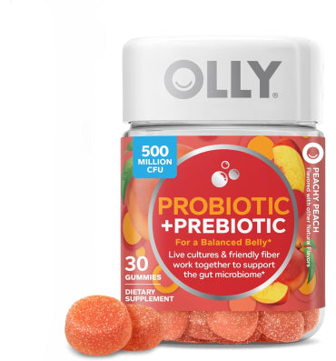 OLLY, Prebiotic and Probiotic, soporte sistema Digestivo sabor Durazno. 30 y 60 gomitas