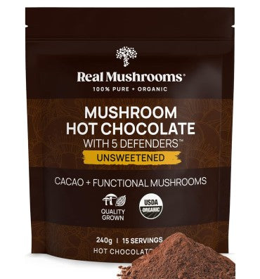 "5 Defenders Hot Chocolate"; Mezcla de Hongos Orgánicos Sin Endulzar. 240 gr.