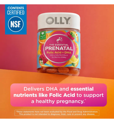 OLLY, Prenatal Essential, Multivitáminico sabor Limón Raspberry. 60 y 84 gomitas
