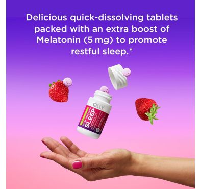 Tabletas de Disolución Rápida para dormir Extra Fuerte, 5 mg de Melatonina, Fresa. 30 tabs