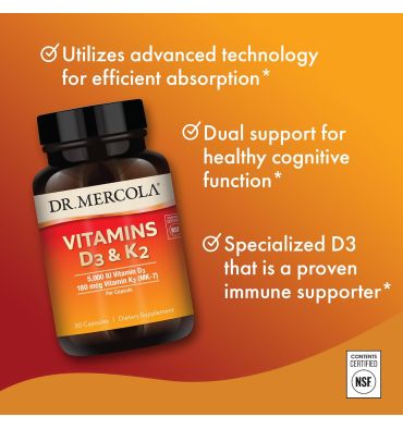Vitamina D3 (5,000 IU) y K2 (180 mcg). 30 caps.