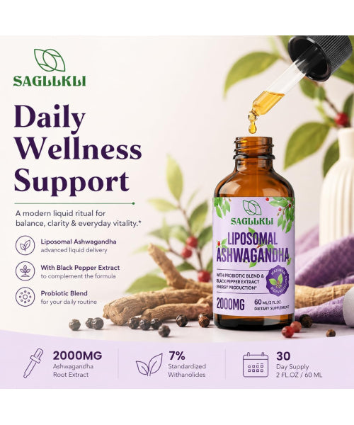 Saglikli, Extracto de Raíz de Ashwagandha con Pimienta Negra,  líquida. 60 ml.