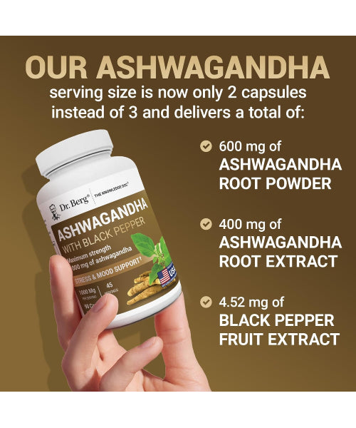 Dr. Berg, Ashwagandha con Pimienta Negra. 90 Vcaps