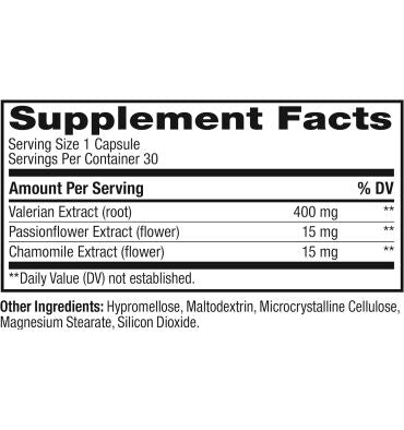Rest Adaptógeno Valeriana, Passiflora y Manzanilla. Libre de Melatonina  30 caps