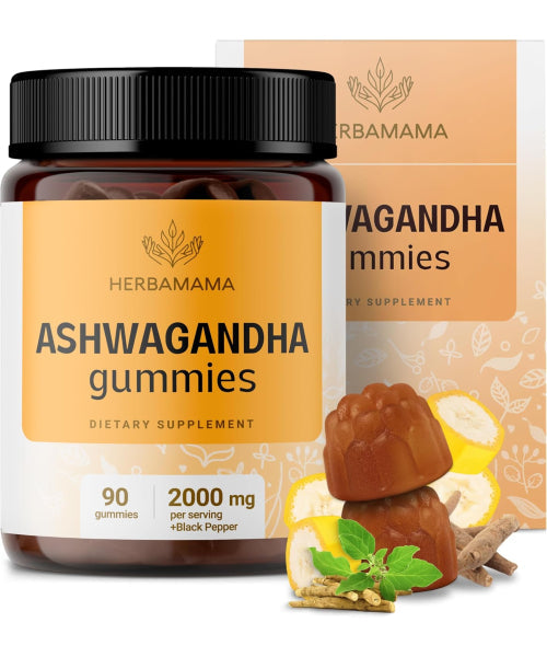 Herbamama, Ashwagandha con Pimienta Negra sabor Plátano. 90 gomitas