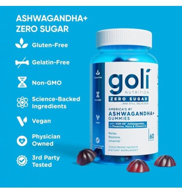 Goli, Ashwagandha KSM-66 sin Azúcar, L Theanina y Maca. 60 Gummies