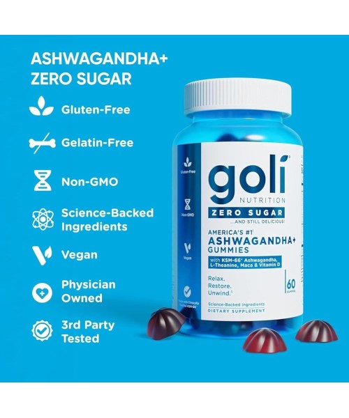Goli, Ashwagandha sin Azúcar y Hierbas. 60 gomitas