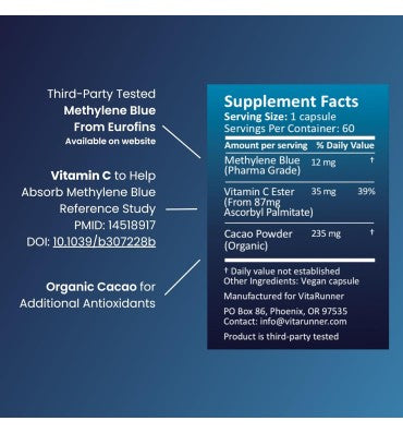 Azul de Metileno grado Farmacéutico. 60 caps.