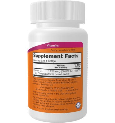 Vitamina D3 (50,000 IU) Máxima Potencia. 50 caps