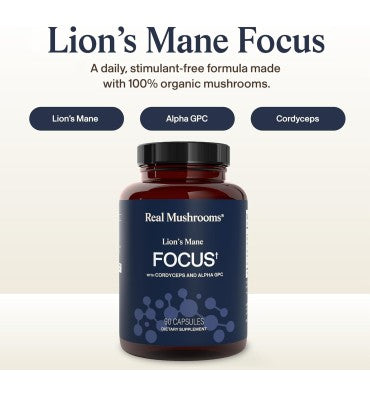 "Focus"; Mezcla de Hongos Lion`s Mane, Cordyseps y Alpha GPC. 90 caps