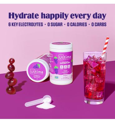 Electrolitos Veganos Sin Azúcar, Sin Calorías, sabor Uva. 90 serv.