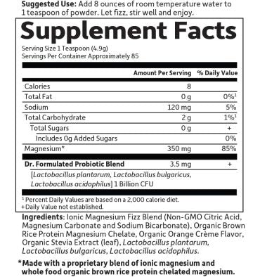 Magnesio Quelado en Polvo sabor Naranja. 419.5 gr.